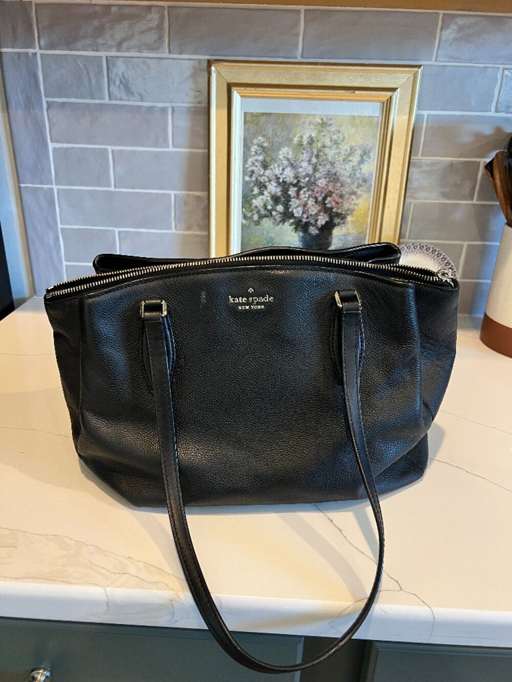 Kate Spade Monet Triple Compartment Tote Black Pebbled Leather